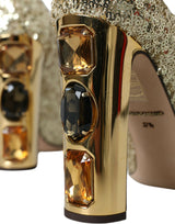 Gold Sequin Crystal Heels Pumps Chaussures