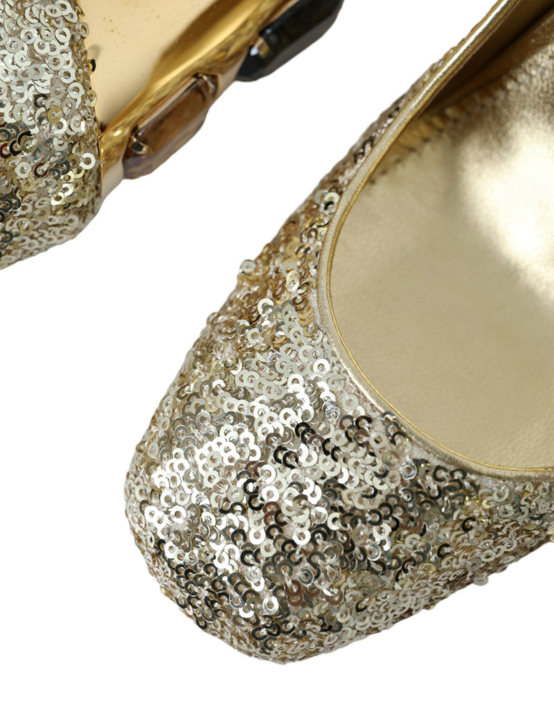 Gold Sequin Crystal Heels Pumps Chaussures