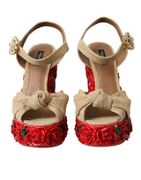 Zapatos de sandalias de plataforma de cristal de rosas rojas