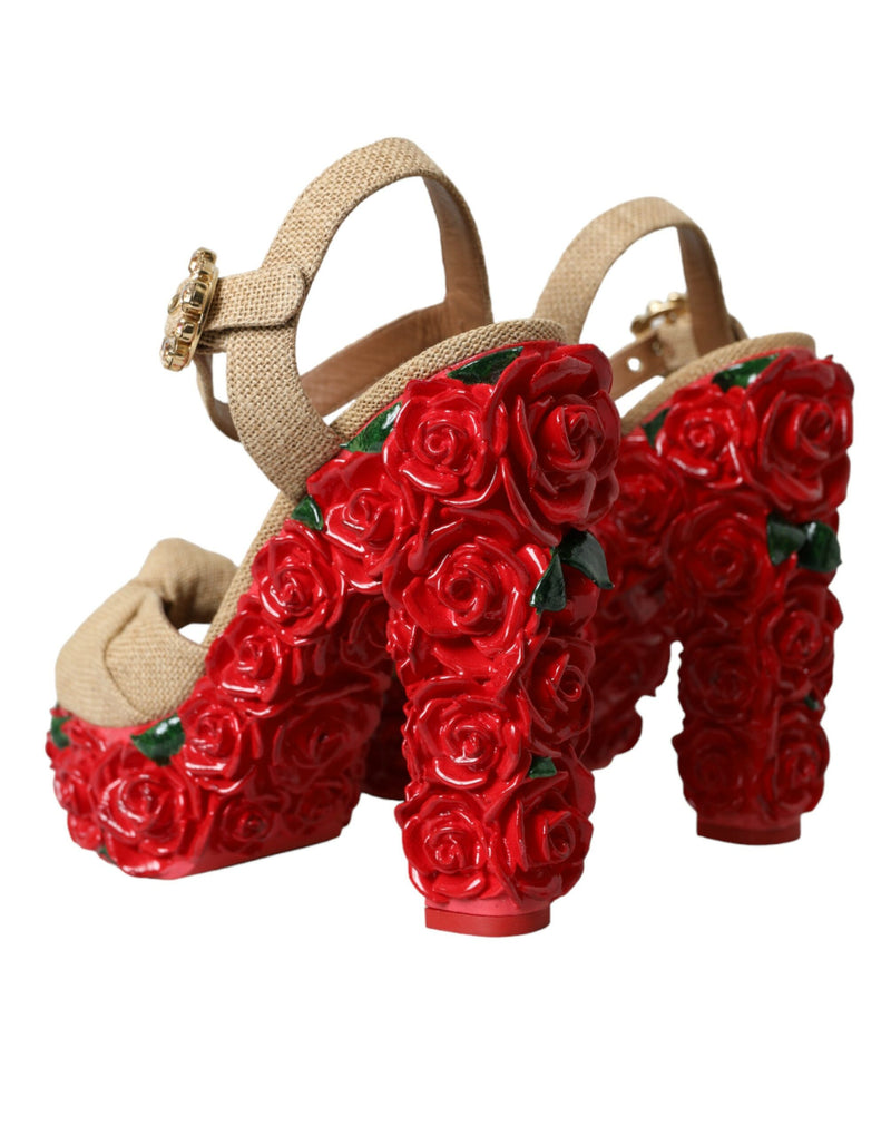 Zapatos de sandalias de plataforma de cristal de rosas rojas