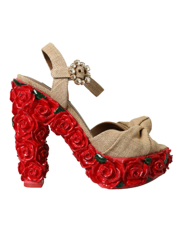 Chaussures de sandales de plate-forme cristalline de roses rouges