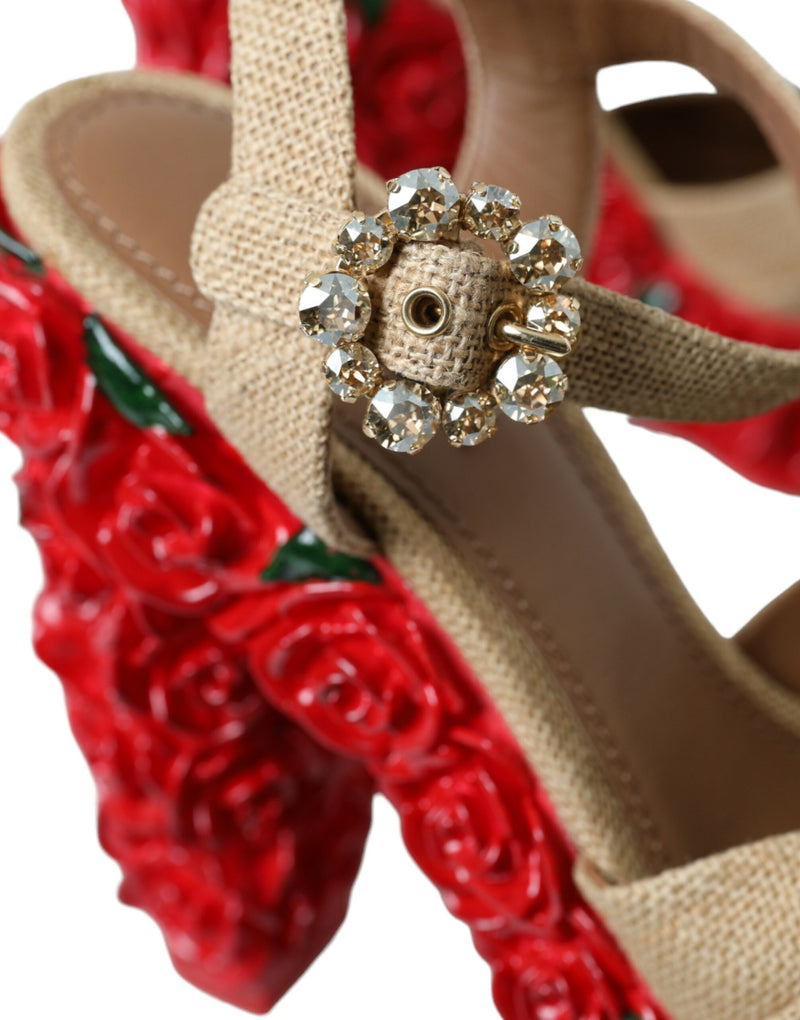 Chaussures de sandales de plate-forme cristalline de roses rouges