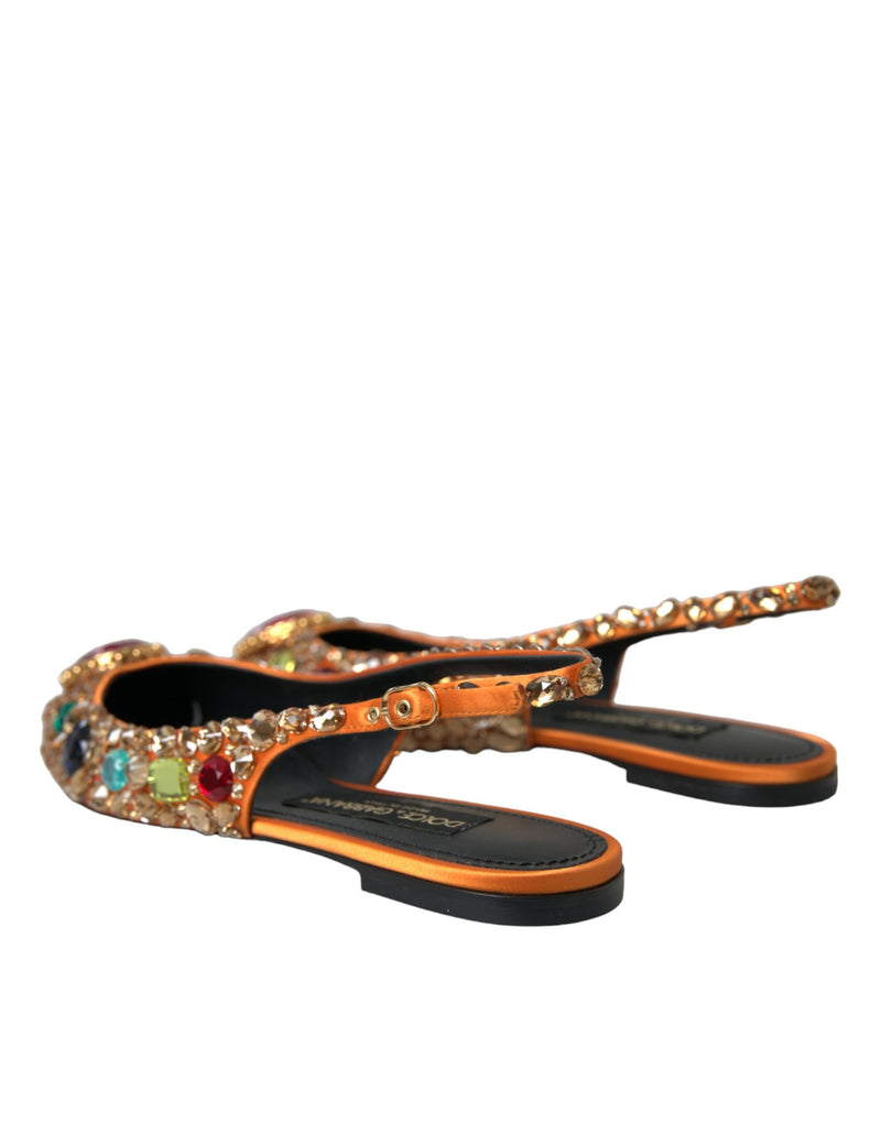 Orange Satinkristalle Flats Sandalen Schuhe