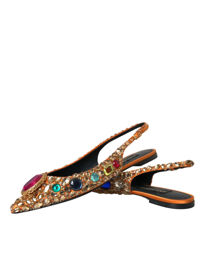 Orange Satinkristalle Flats Sandalen Schuhe