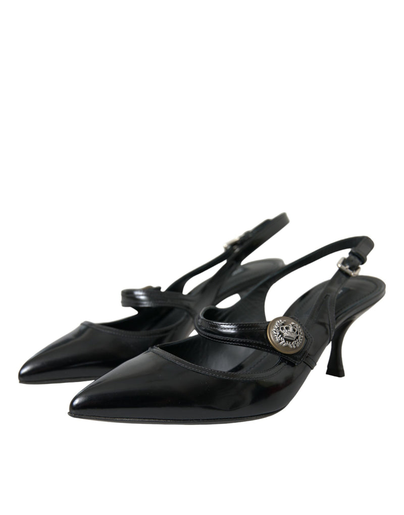 Schwarz Leder verziert Slingbacks Schuhe