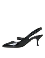 Schwarz Leder verziert Slingbacks Schuhe