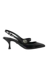 Schwarz Leder verziert Slingbacks Schuhe