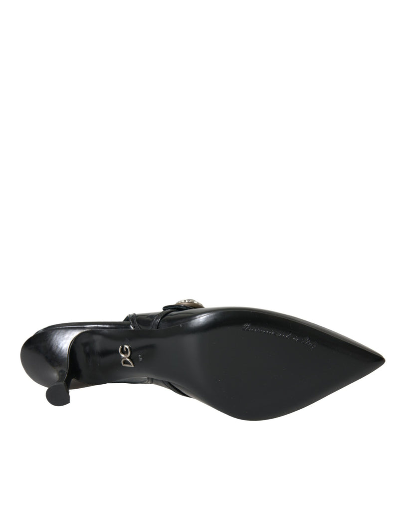 Schwarz Leder verziert Slingbacks Schuhe