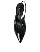 Black Leather Embellished Slingbacks Shoes