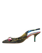 Scarpe slingback di patchwork floreali multicolore