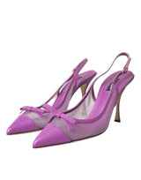 Chaussures de fronde à talons hauts en cuir violet en cuir violet