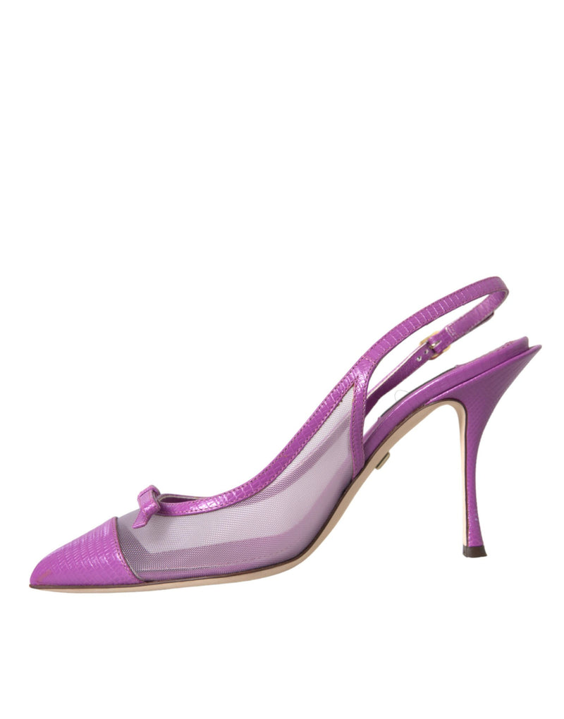 Chaussures de fronde à talons hauts en cuir violet en cuir violet