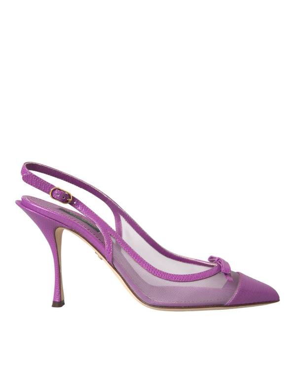 Chaussures de fronde à talons hauts en cuir violet en cuir violet