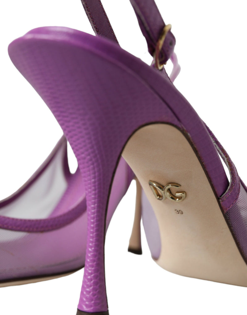 Chaussures de fronde à talons hauts en cuir violet en cuir violet