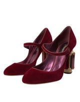 Les cristaux dorés en velours rouge talons Mary Jane chaussures