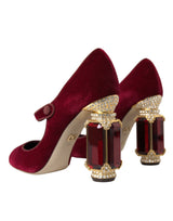 Rote Samt Goldkristalle Heels Mary Jane Schuhe