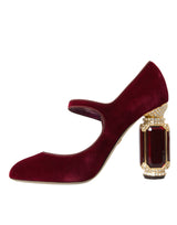 Rote Samt Goldkristalle Heels Mary Jane Schuhe