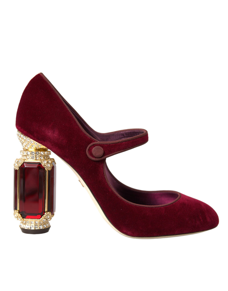 Rote Samt Goldkristalle Heels Mary Jane Schuhe