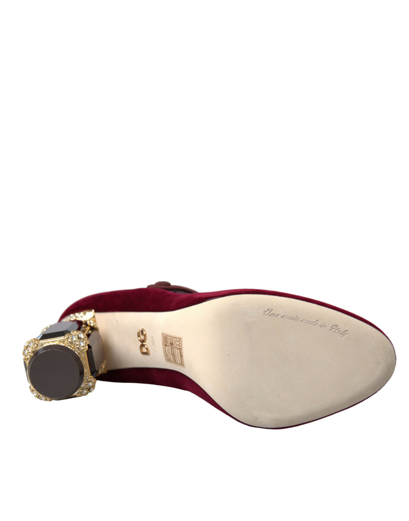 Teli di cristalli in oro in velluto rosso Mary Jane Scarpe