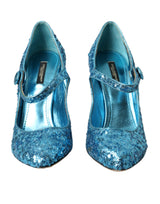 Blue Sequin Mary Jane pompe les talons hauts