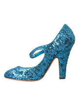 Blue Sequin Mary Jane pompe les talons hauts