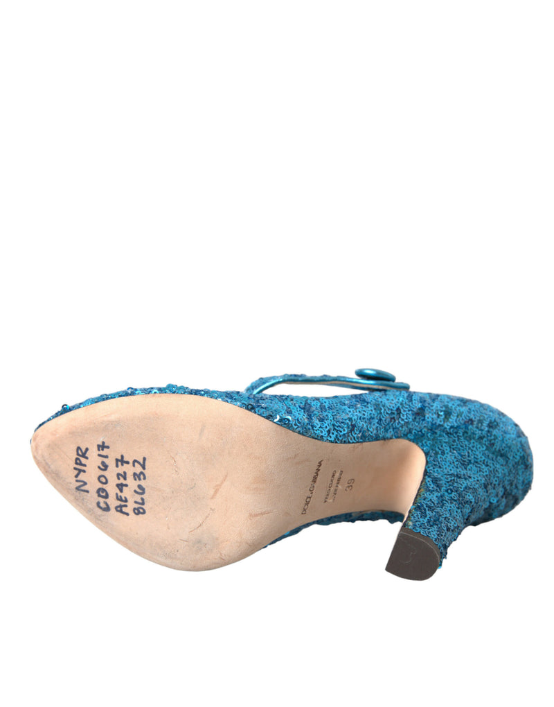 Blue Sequin Mary Jane pompe les talons hauts