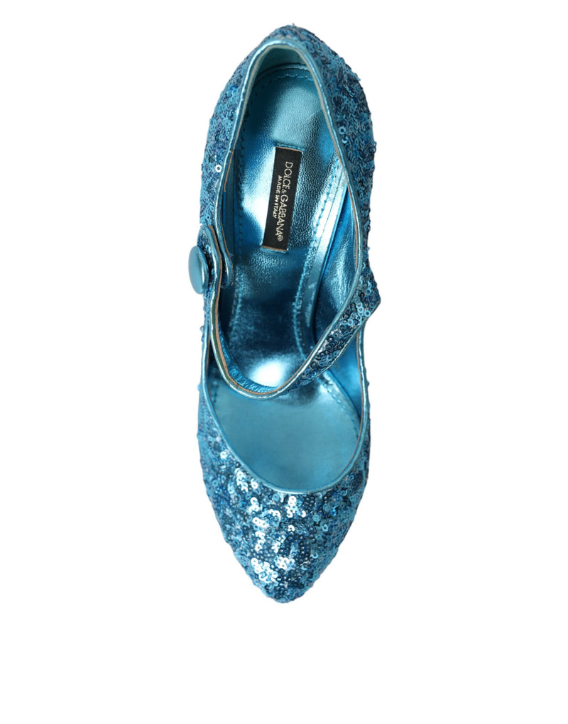 Blue Sequin Mary Jane Bombes zapatos de tacones altos