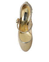 Gold Mesh Crystal Mary Jane Pumps Talons Chaussures