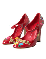 Cuir rouge embelli Mary Jane Pumps talons chaussures