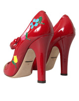 Cuir rouge embelli Mary Jane Pumps talons chaussures