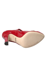 Cuir rouge embelli Mary Jane Pumps talons chaussures