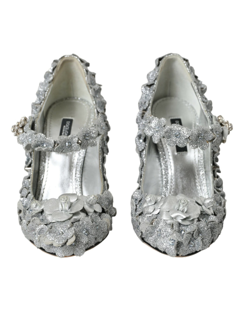 Ασημένιο Floral Crystal Mary Jane Pumps παπούτσια