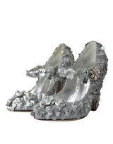 Silver Floral Crystal Mary Jane Pumps Chaussures