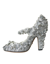 Silver Floral Crystal Mary Jane Pumps Chaussures