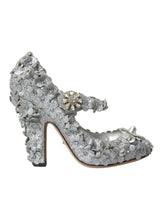 Ασημένιο Floral Crystal Mary Jane Pumps παπούτσια