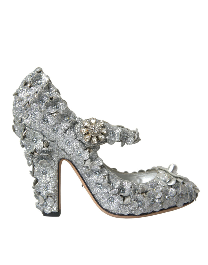 Ασημένιο Floral Crystal Mary Jane Pumps παπούτσια