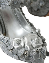 Silver Floral Crystal Mary Jane Pumps Chaussures