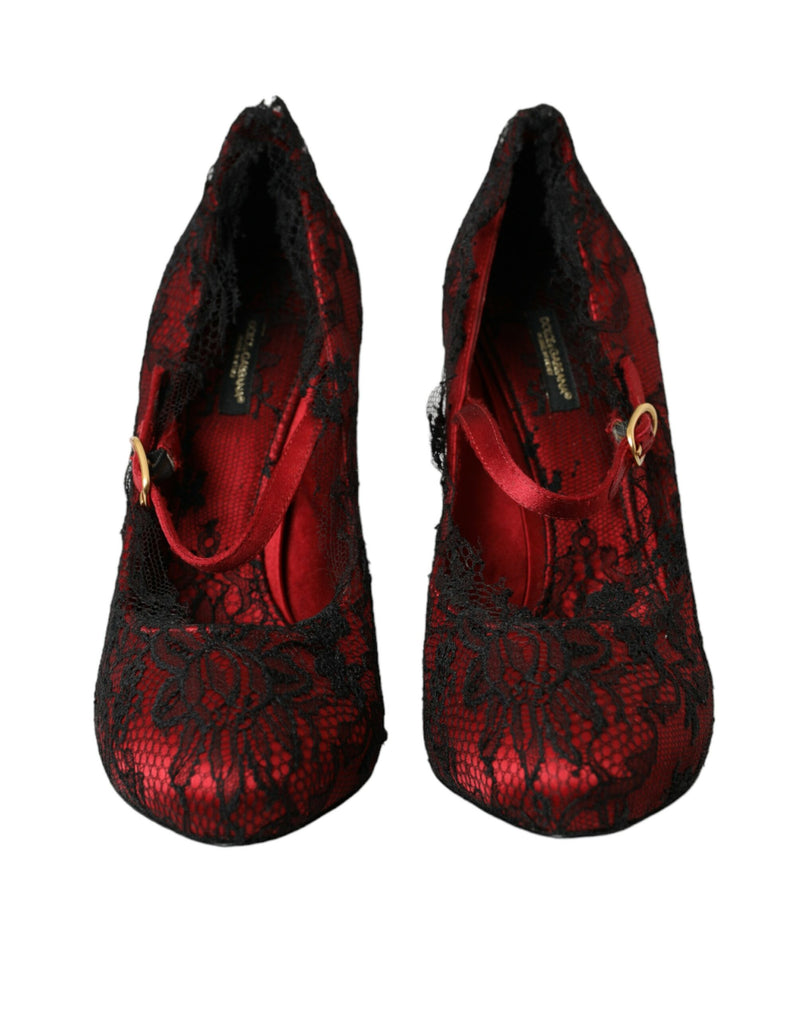 Chaussures en dentelle florale rouge noir Mary Jane