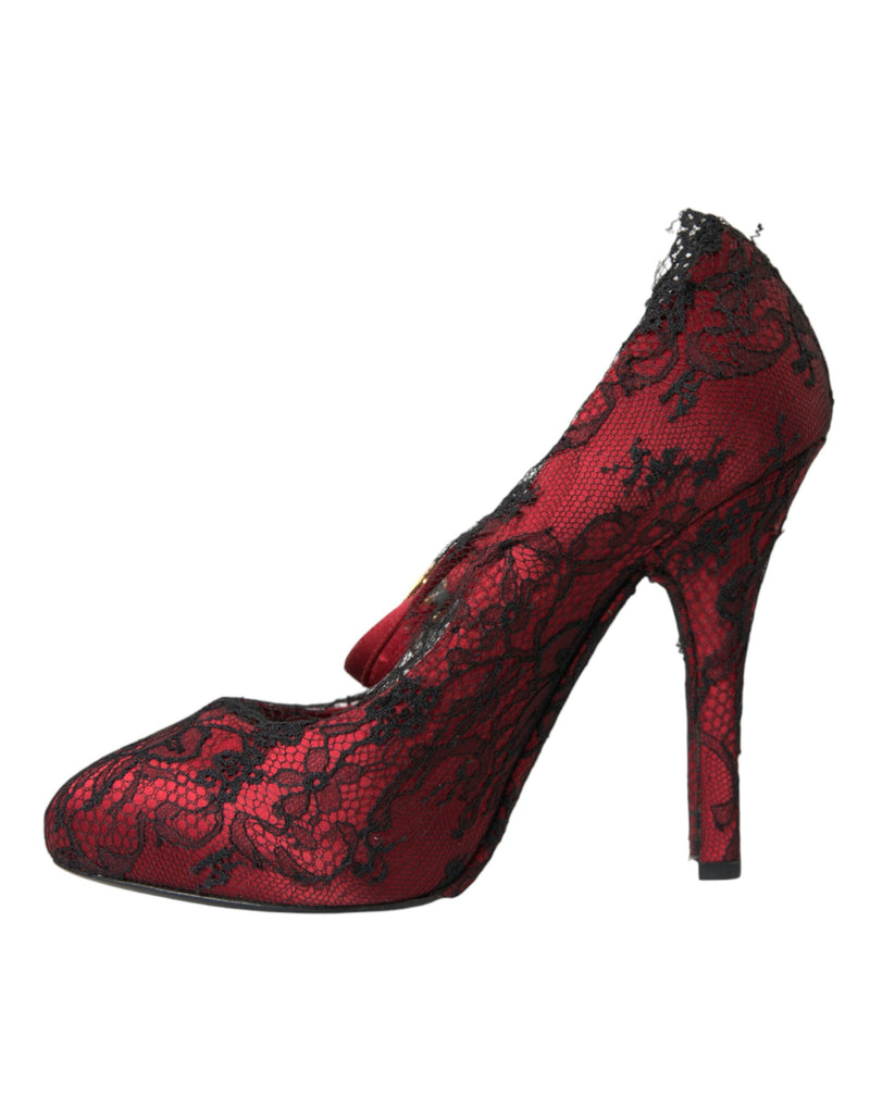 Chaussures en dentelle florale rouge noir Mary Jane