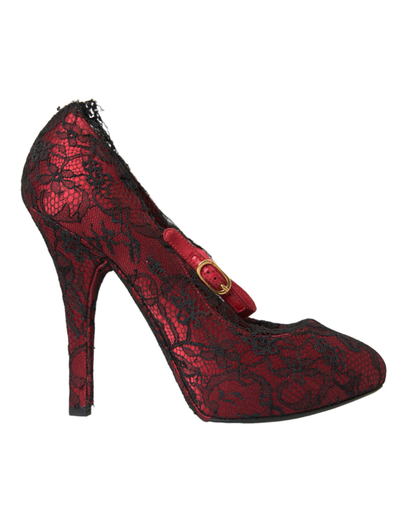 Chaussures en dentelle florale rouge noir Mary Jane