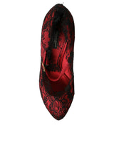 Chaussures en dentelle florale rouge noir Mary Jane