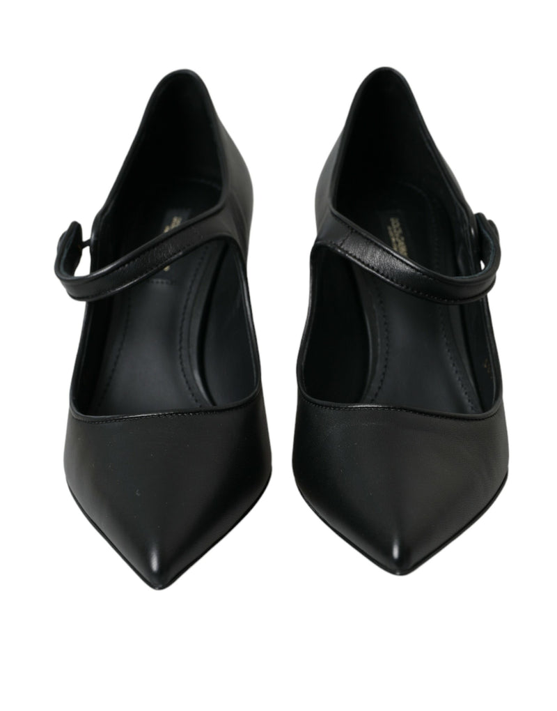 Talons de logo en cuir noir Mary Janes pompes chaussures