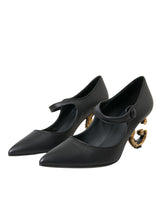 Talons de logo en cuir noir Mary Janes pompes chaussures