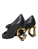 Talons de logo en cuir noir Mary Janes pompes chaussures