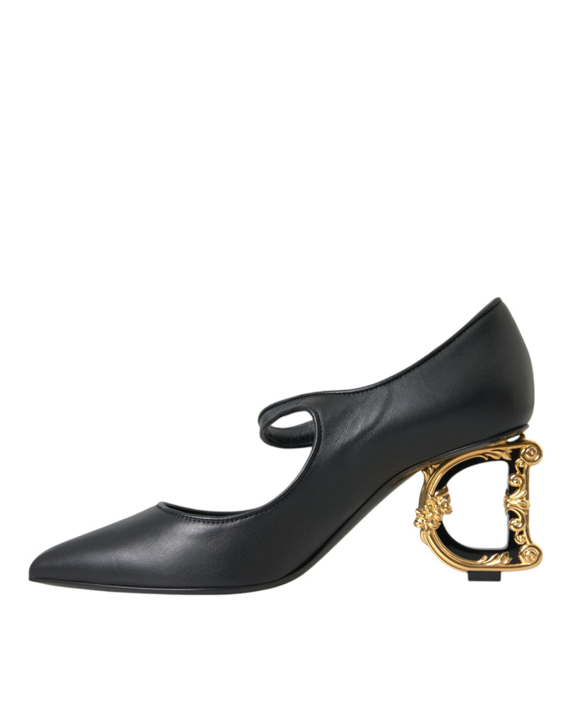 Talons de logo en cuir noir Mary Janes pompes chaussures