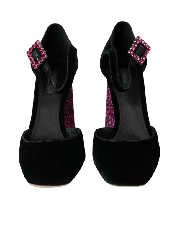 Scarpe Black Velvet Strass Crystal Mary Janes