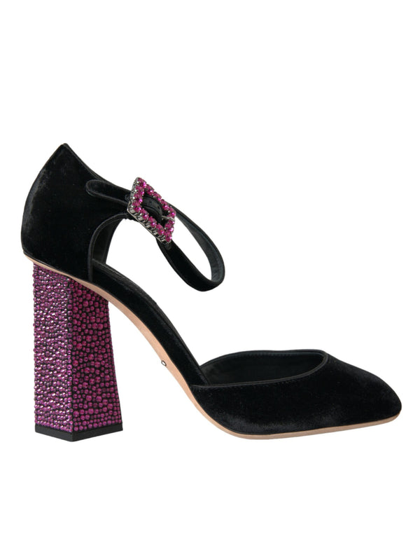 Chaussures de Strass Black Velvet Mary Janes