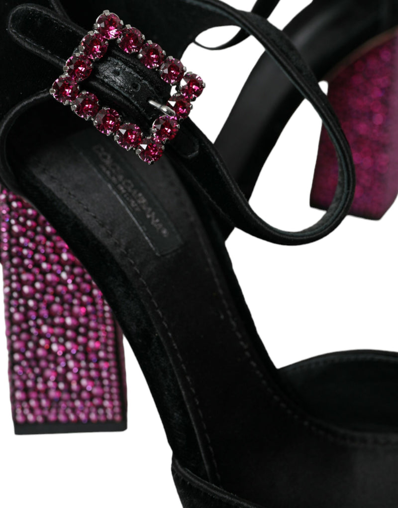 Schwarzer Samt Strass Crystal Mary Janes Schuhe