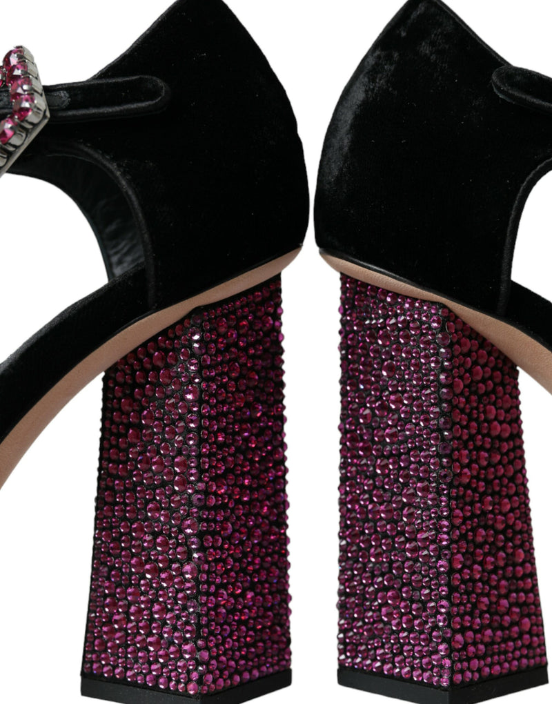 Scarpe Black Velvet Strass Crystal Mary Janes