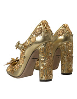 Crystal en cuir doré Mary Janes Pumps Chaussures